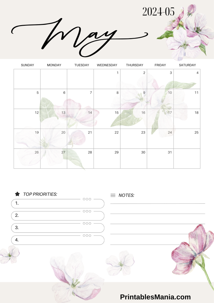 white May 2024 calendar printable