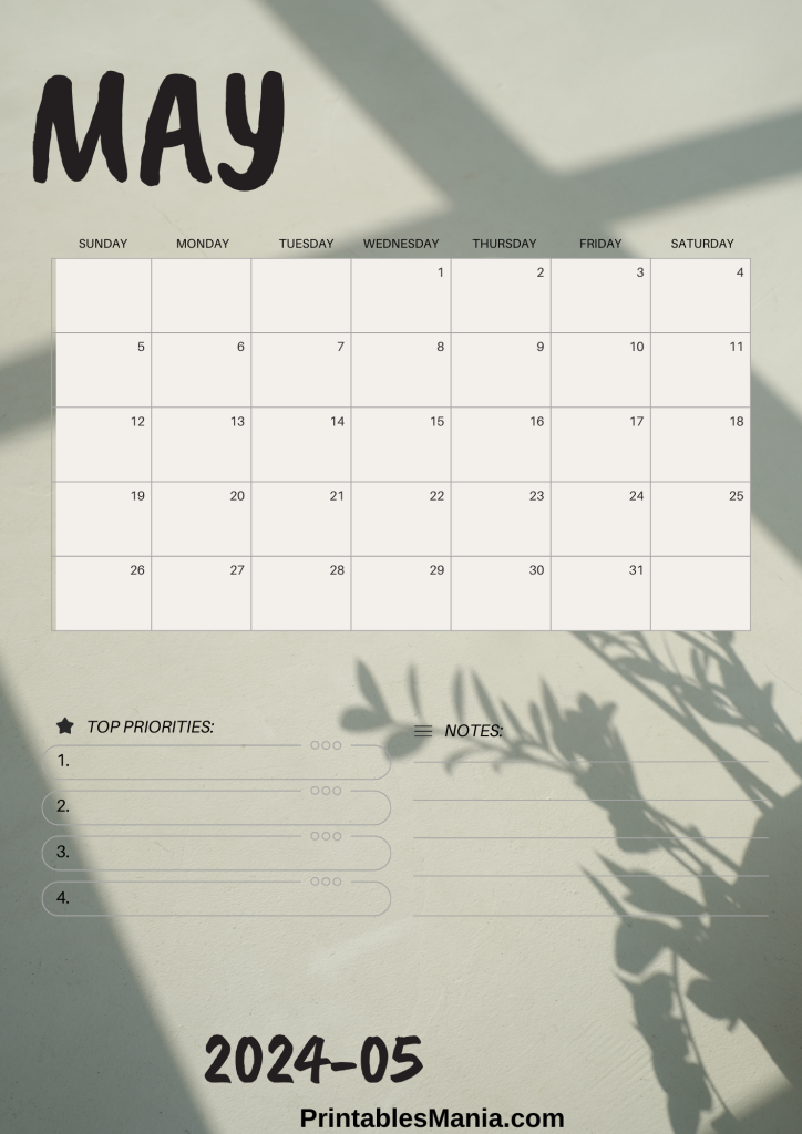 Green May 2024 calendar new free printable