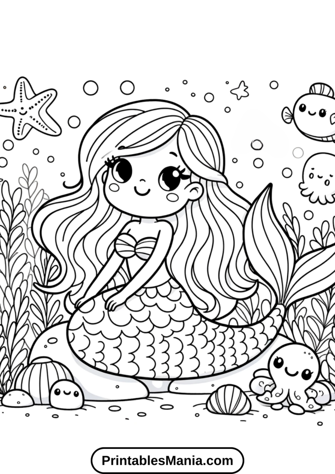 Free Printable Mermaid Coloring Pages PDF - Printables Mania