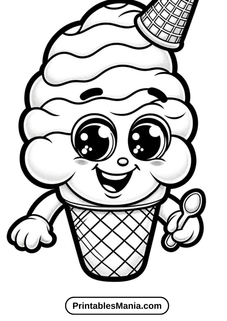 A smiling ice cream scoop character