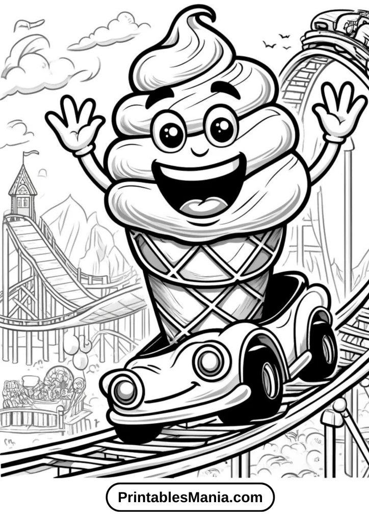 An ice cream cone riding a Ferris wheel