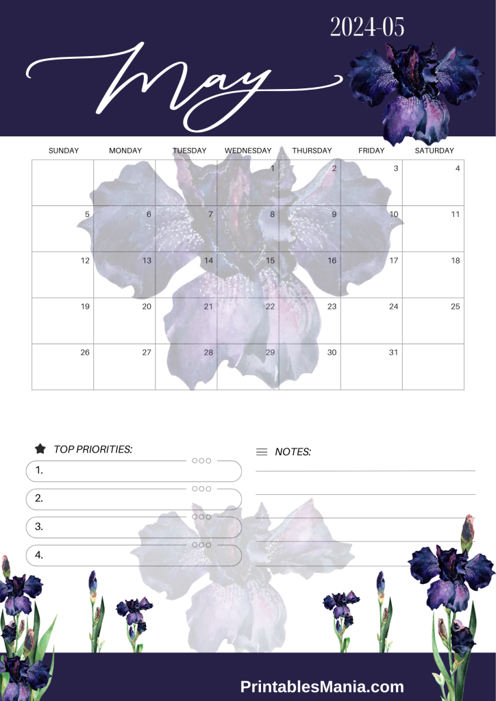 free printable May 2024 calendar