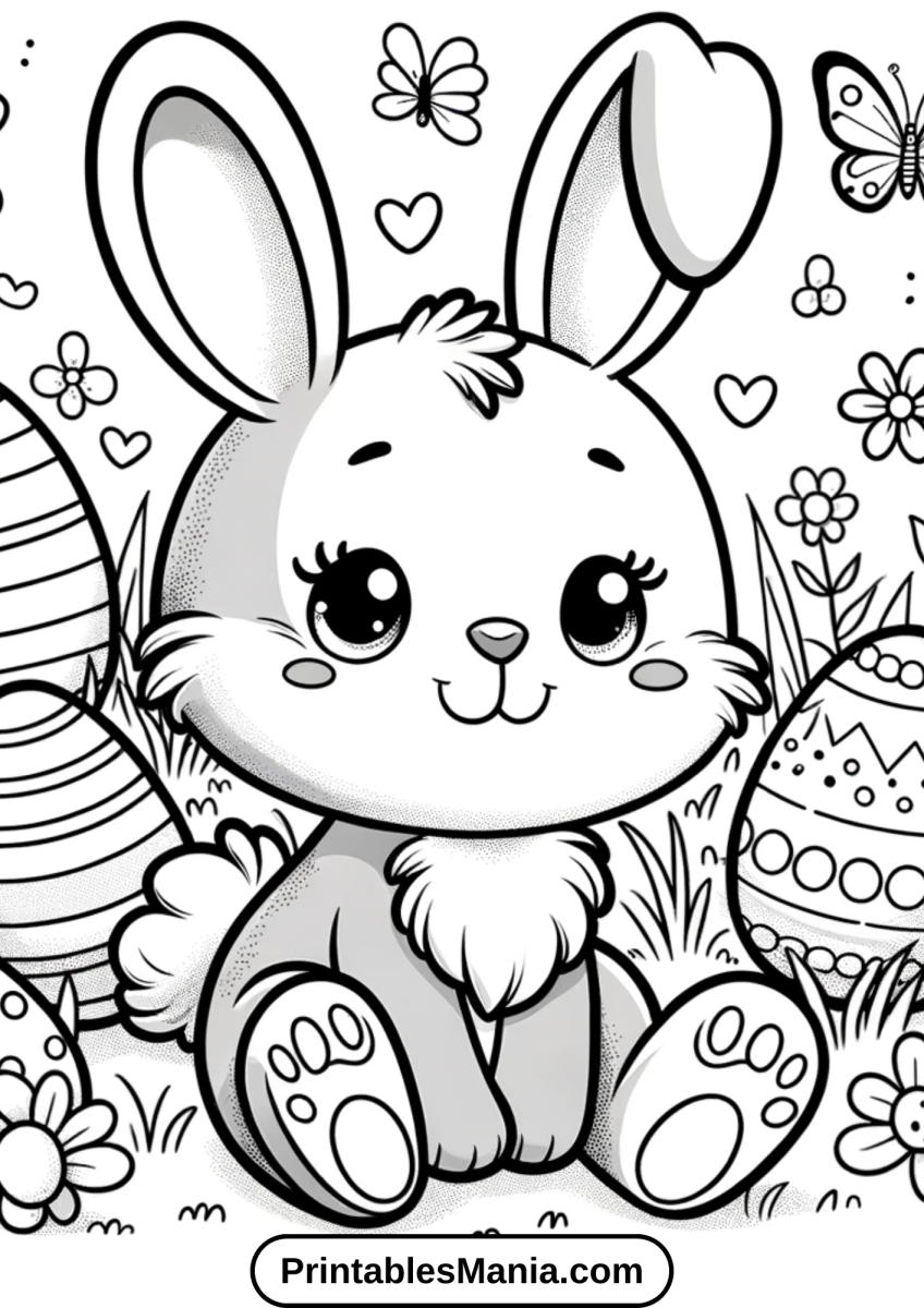 Cute Easter Bunny Coloring Page Printable - Printables Mania