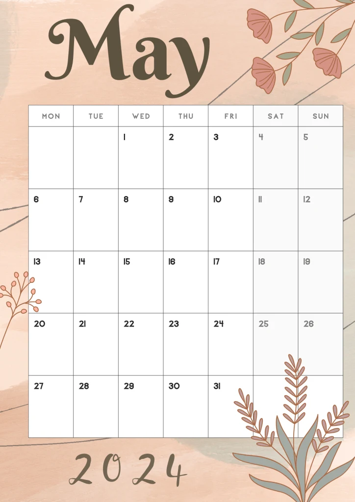 Maytime's Tranquil Trails: 2024 Calendar Paths