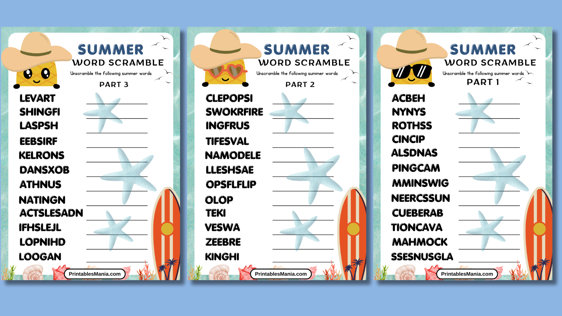 Summer Word Scramble Worksheet Printable