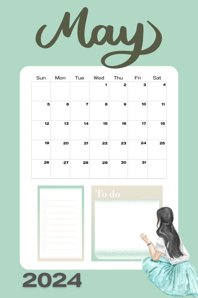 May 2024 green calendar