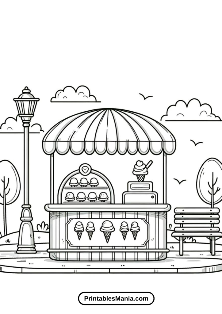 Printable ice cream Shop Coloring Page for Summer Activities