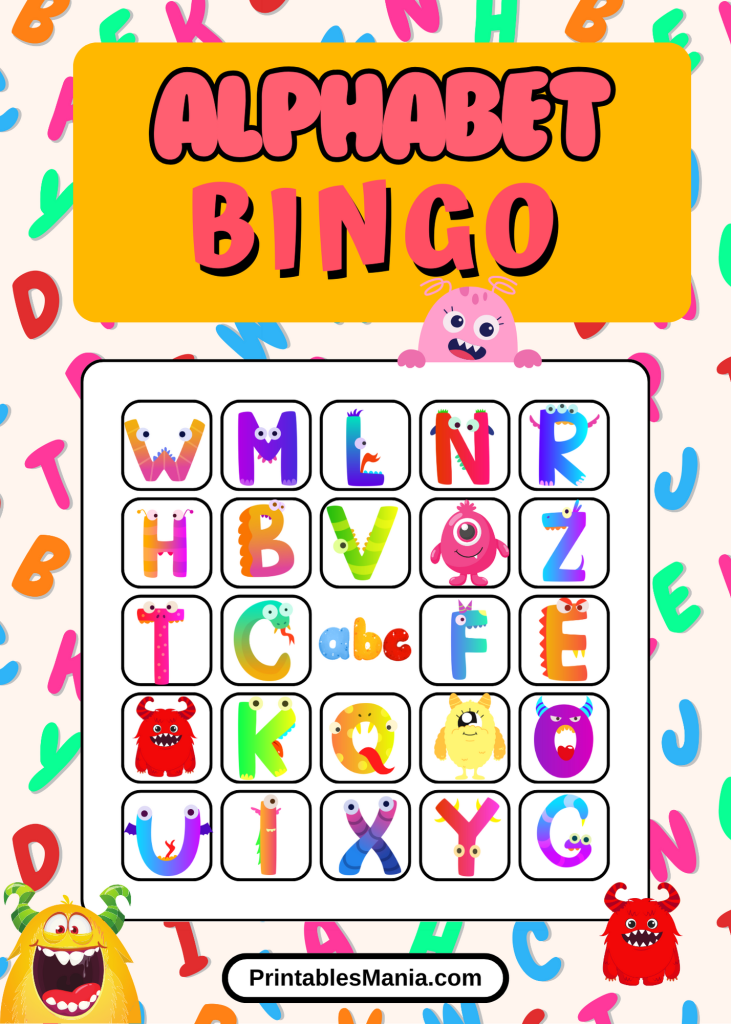 Printable Alphabet Bingo Card with Colorful Letters