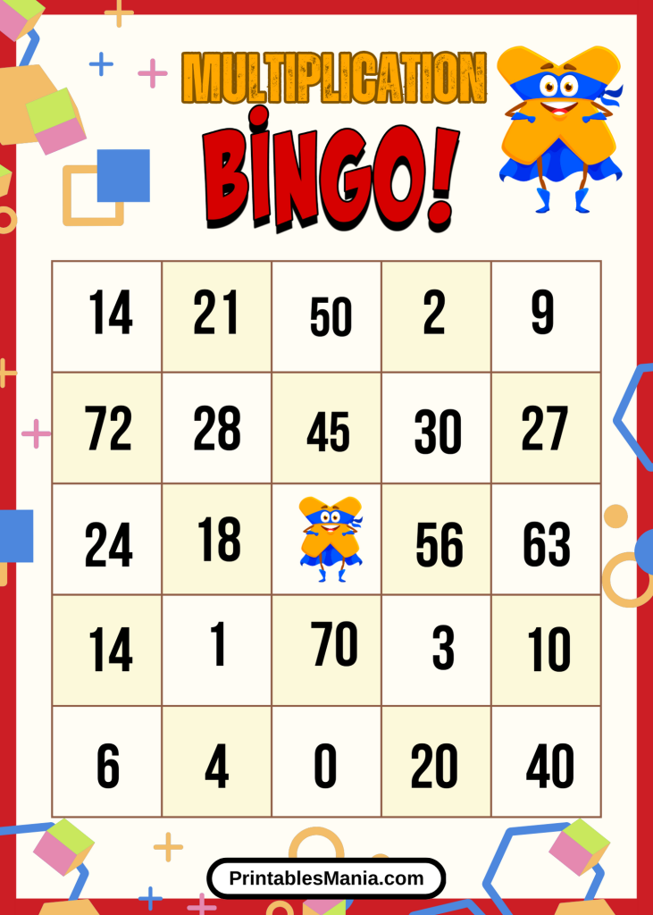 Free Printable Multiplication Bingo Game For Kids