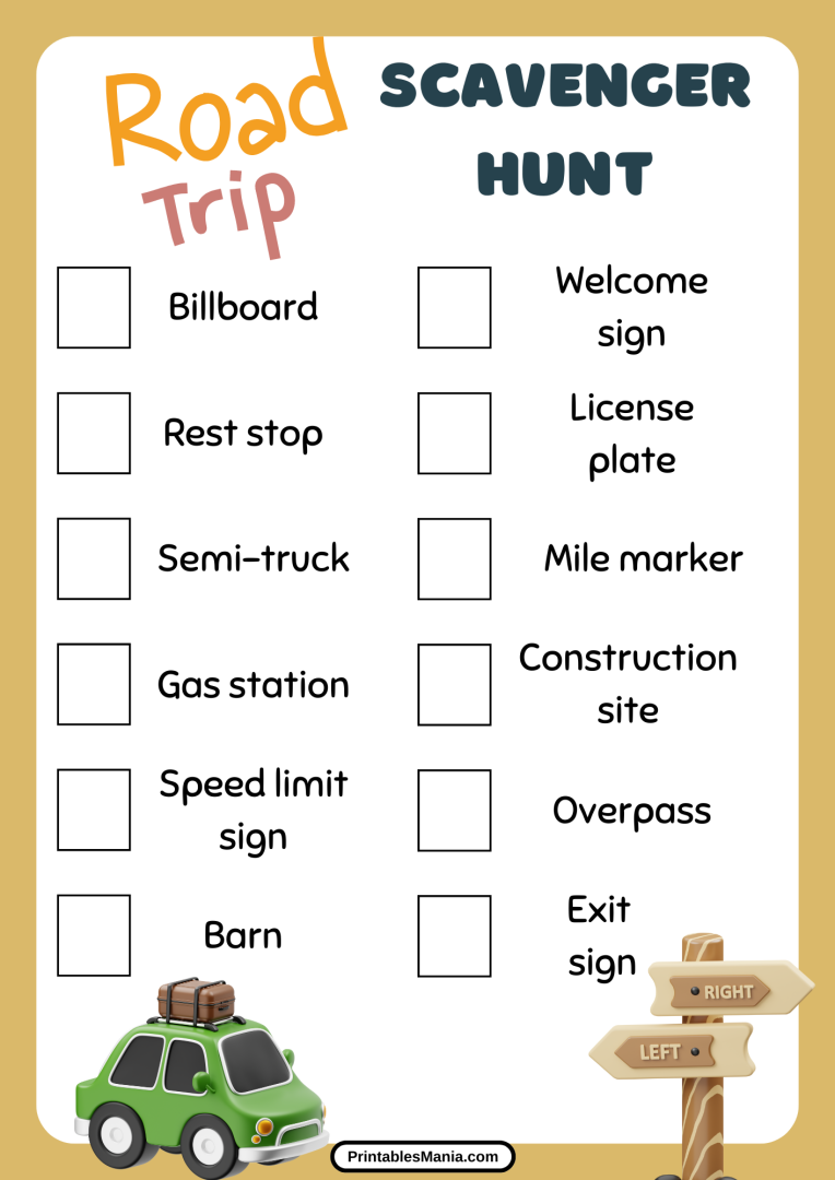 Road Trip Scavenger Hunt Printable - Printables Mania