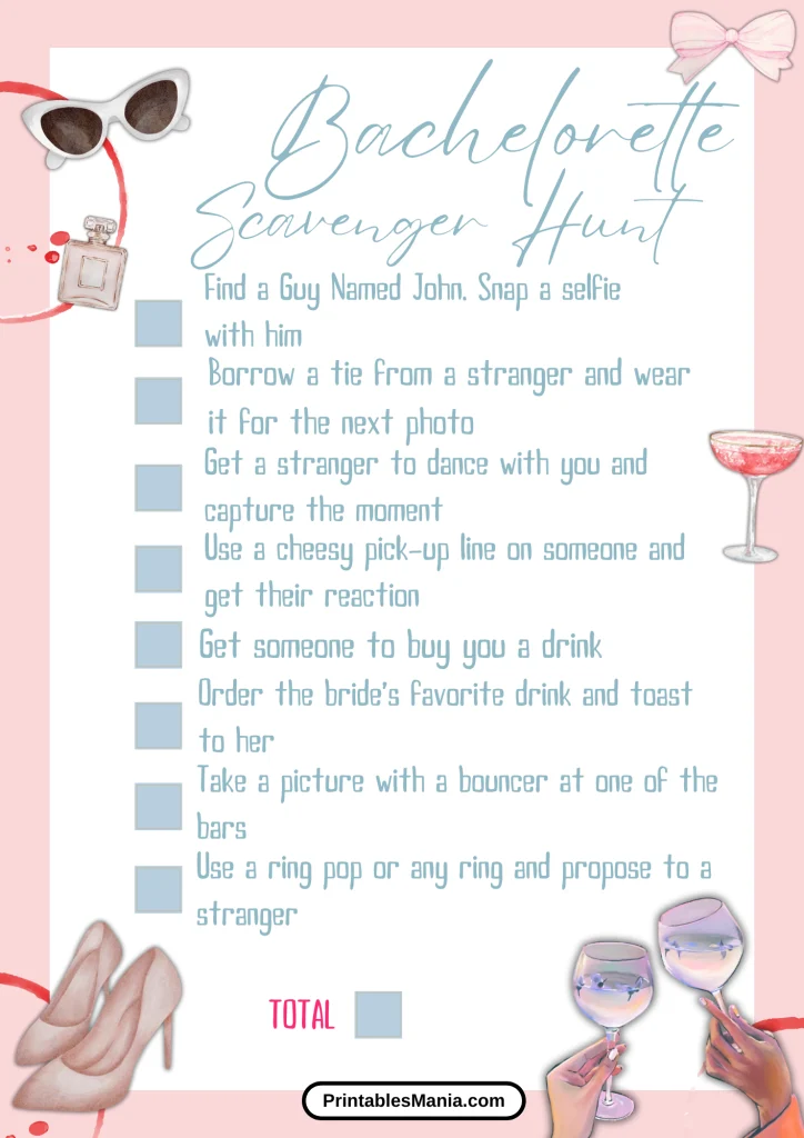 Amazing Bachelorette Scavenger Hunt List