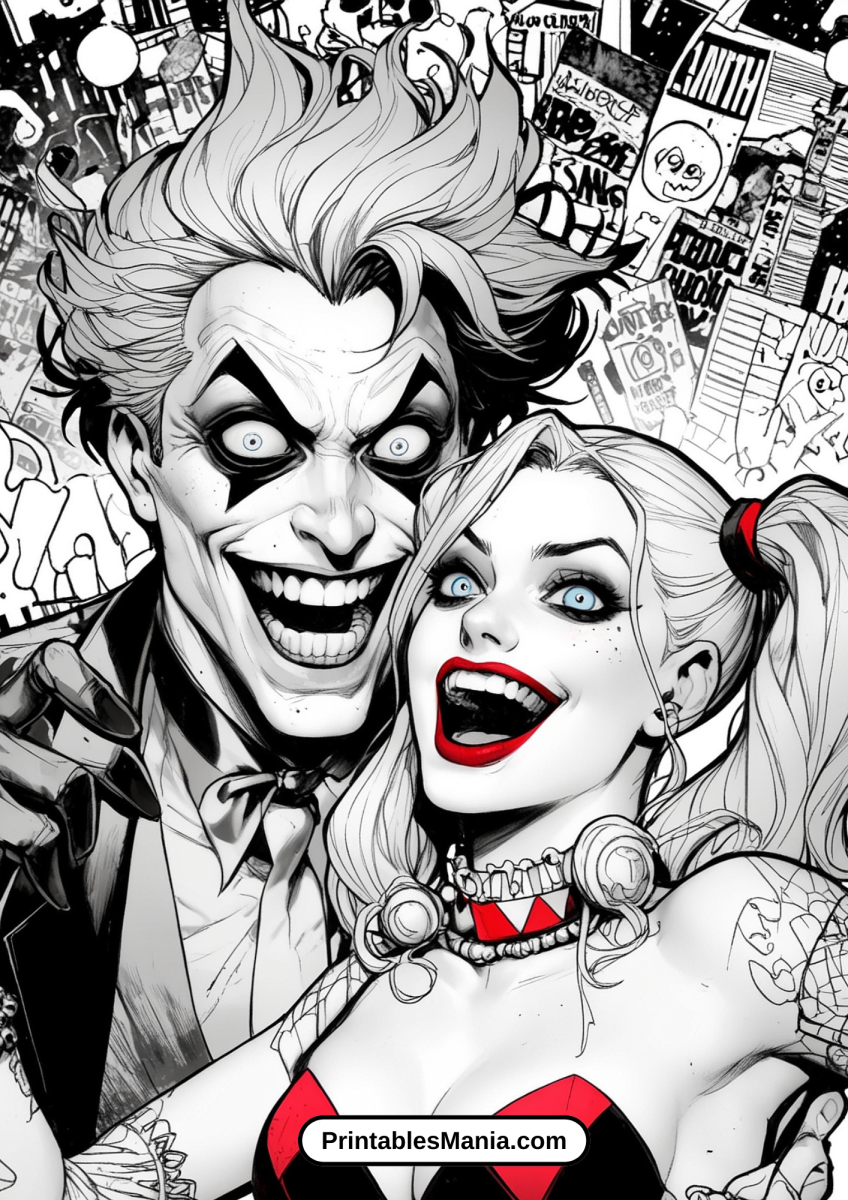 Free Harley Quinn and Joker Coloring Pages: Download Printable Sheets ...