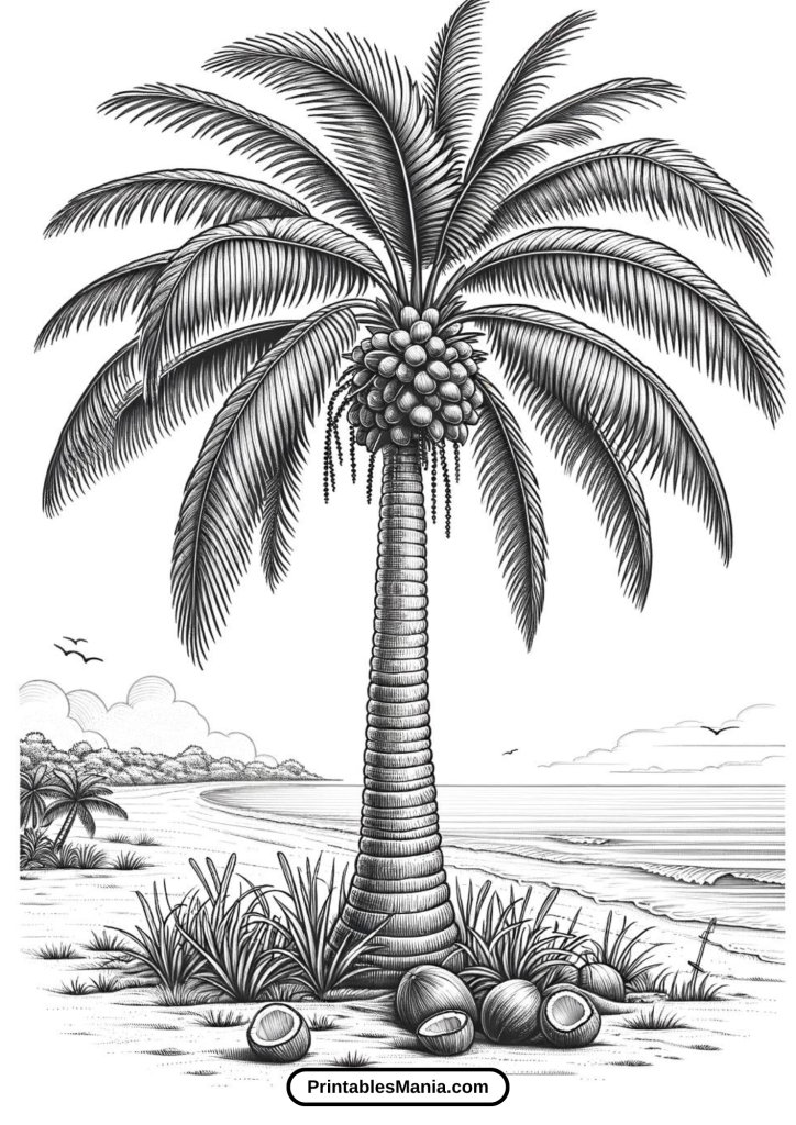 Detailed Palm Tree Coloring Page For Adults