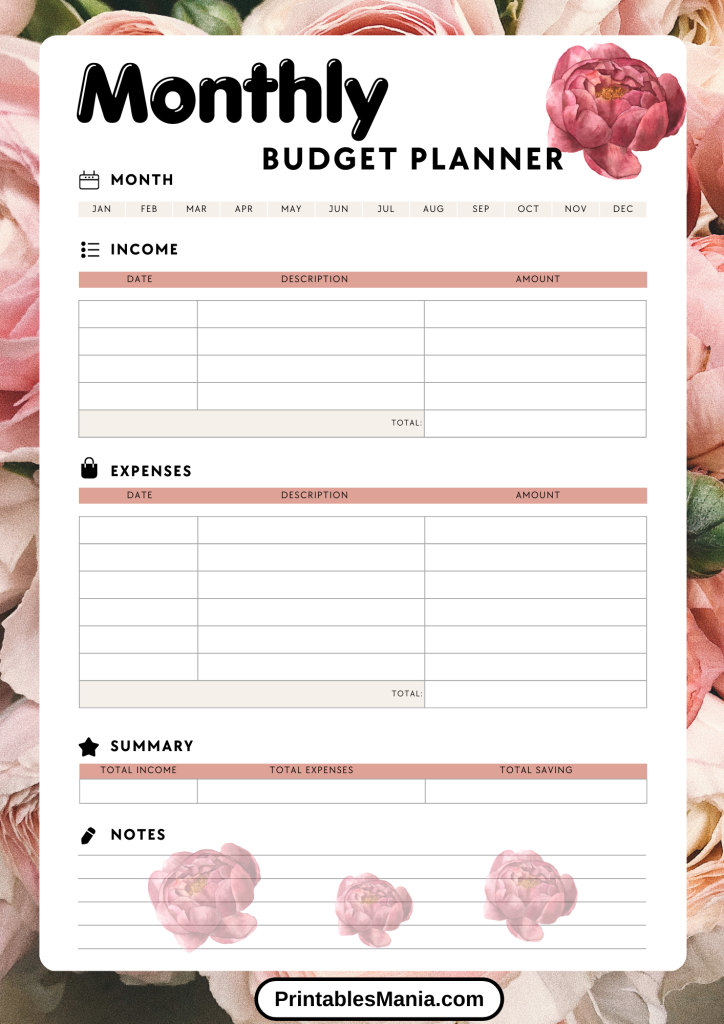 Printable Monthly Budget Planner Sheet for Efficient Financial Planning