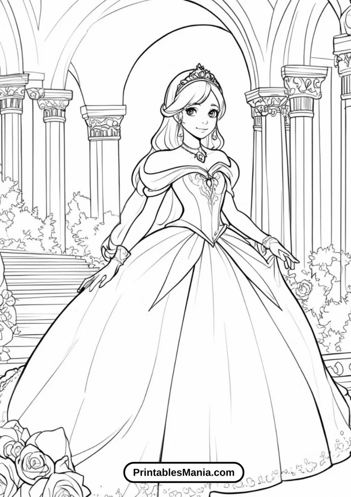 Fairytale Castle and Princess Printable Coloring Sheet