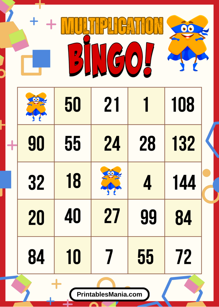 Interactive Multiplication Bingo Cards For Children