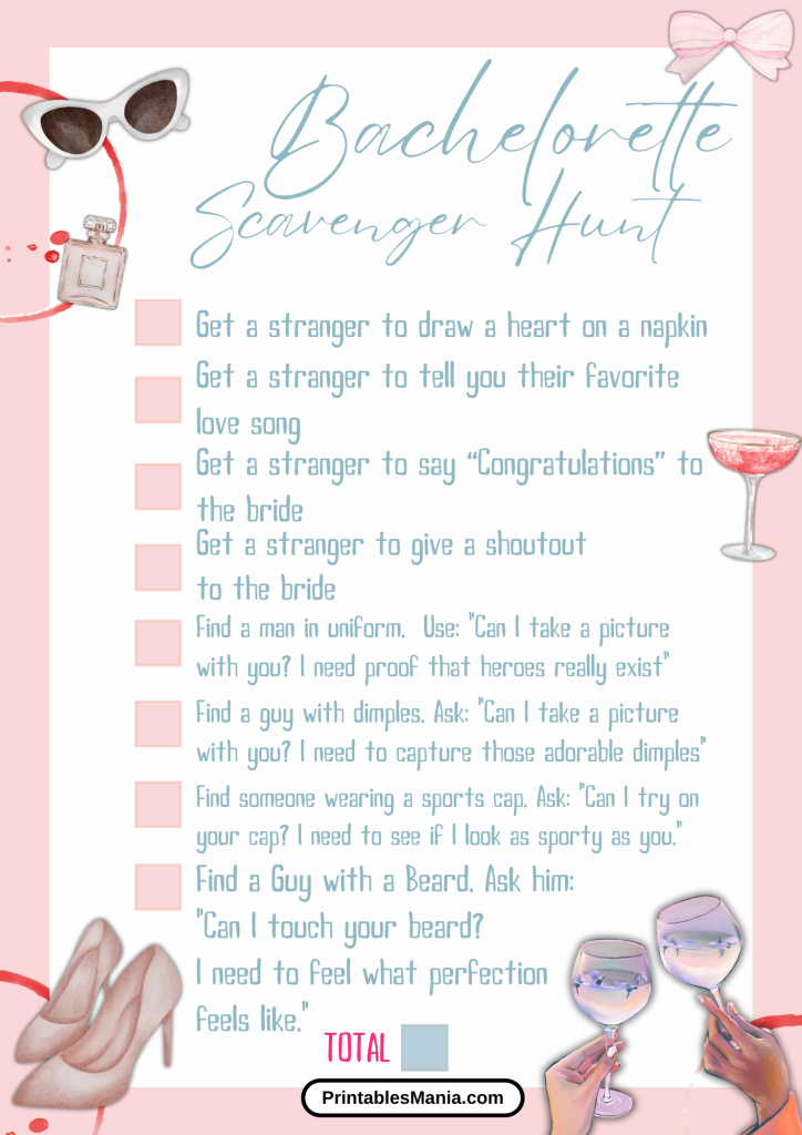 Bachelorette Scavenger Hunt Free