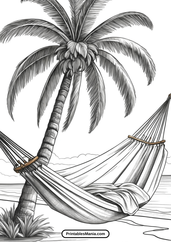 Palm Tree Coloring Page With A Hammock