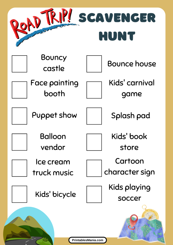 Road Trip Scavenger Hunt Printable Free