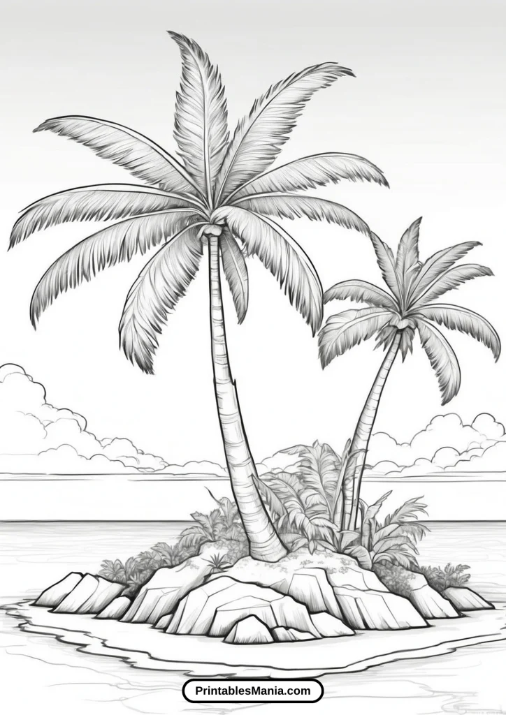 Palm Tree Coloring Page With An Island Theme