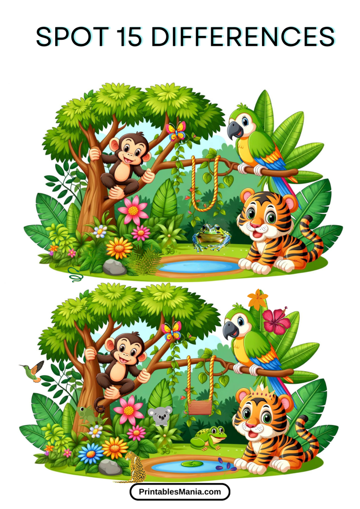 Spot The Difference Puzzle With Jungle Theme