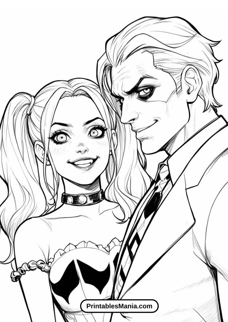 Free Harley Quinn and Joker Coloring Pages: Download Printable Sheets