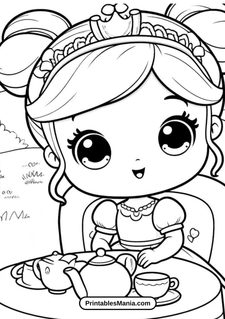 Majestic Princess Sitting under a Blooming Cherry Tree Coloring Sheet