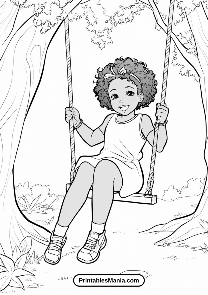 Black Girl Swinging on a Swing Set