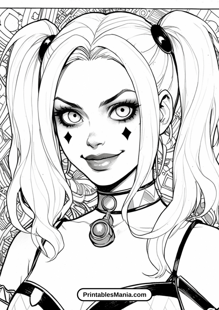 Hand-drawn Harley Quinn coloring pages