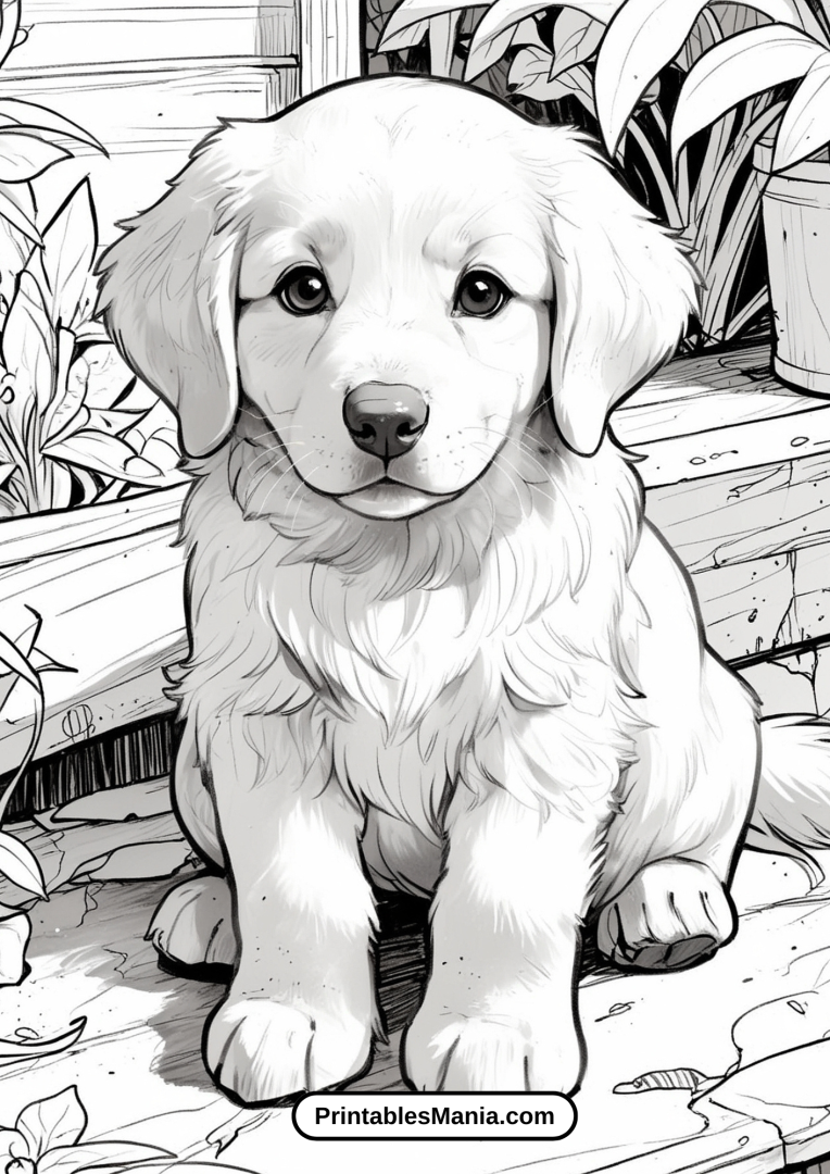Golden Retriever Puppy Coloring Page - Printables Mania