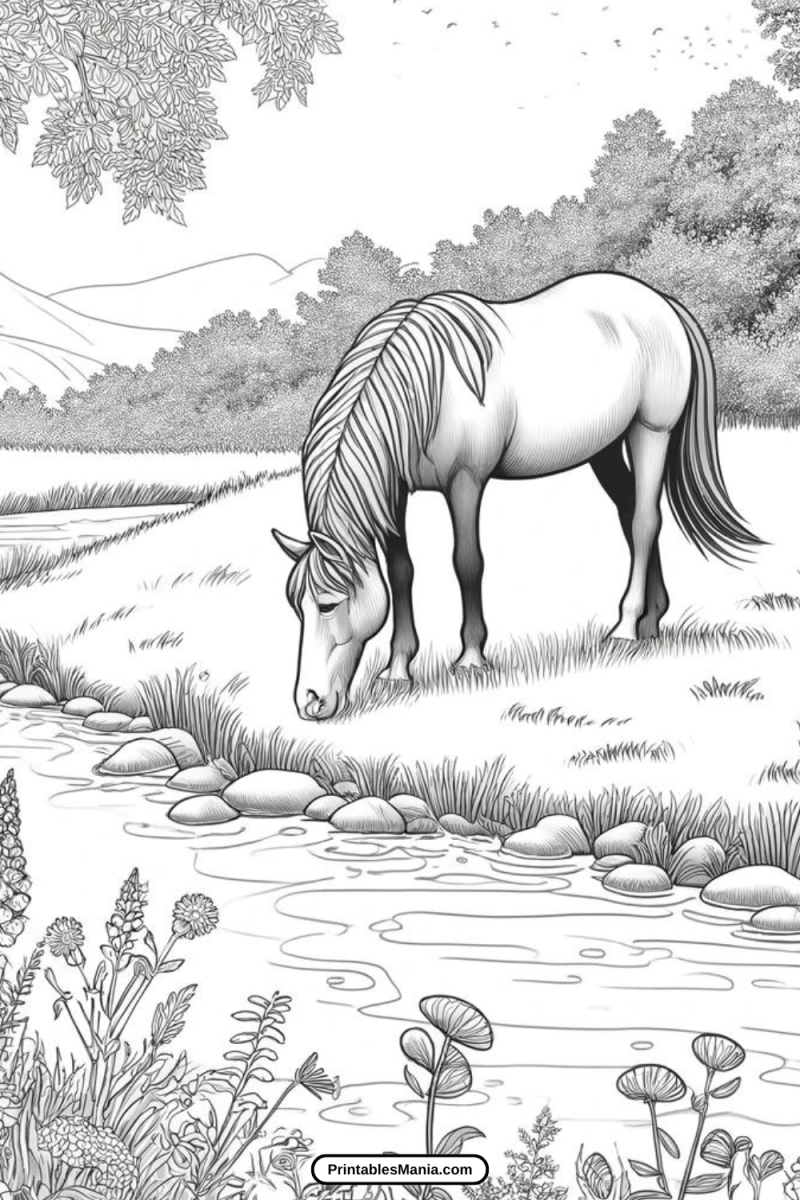 Realistic Horse Coloring Page - Printables Mania
