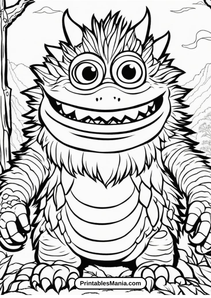 My Pet Monster Hiking In The Mountains Coloring Page 