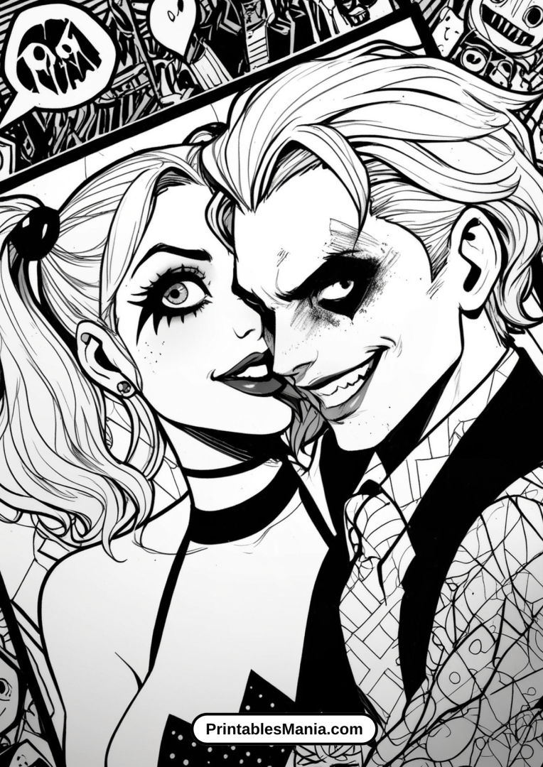 Free Harley Quinn and Joker Coloring Pages: Download Printable Sheets ...
