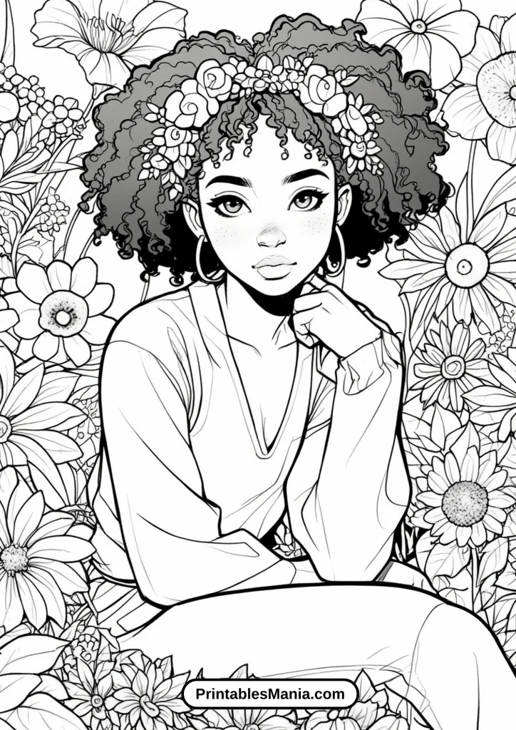 Black Girl with Gentle Flowers