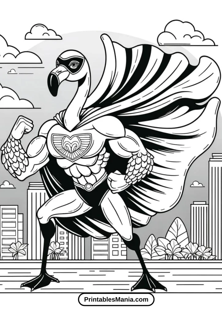 Flamingo Superhero Coloring Page For Comic Book Fans