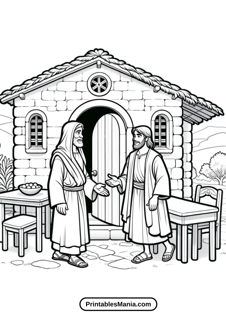 Educational Coloring Sheet of Zacchaeus and Jesus