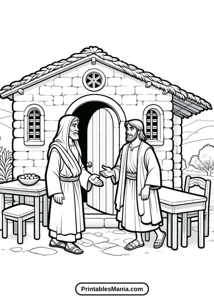 Educational Coloring Sheet of Zacchaeus and Jesus