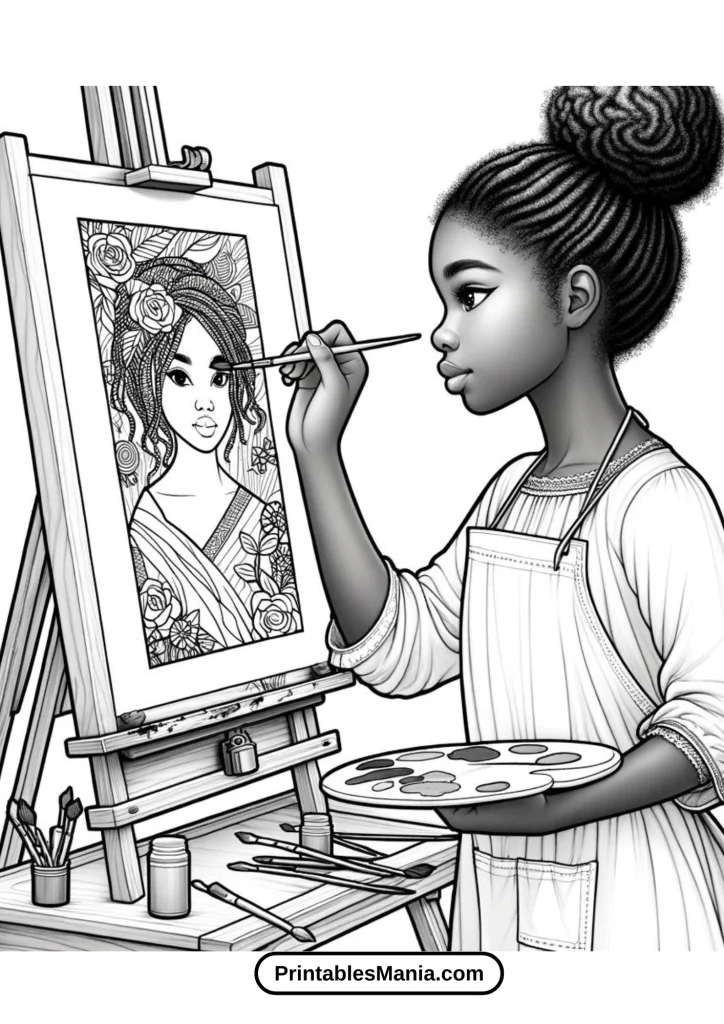 Black Girl Painting at an Easel