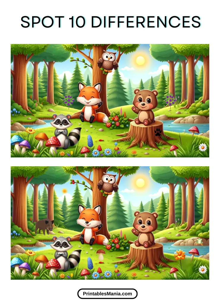 Nature-themed Spot The Difference Puzzle Printable