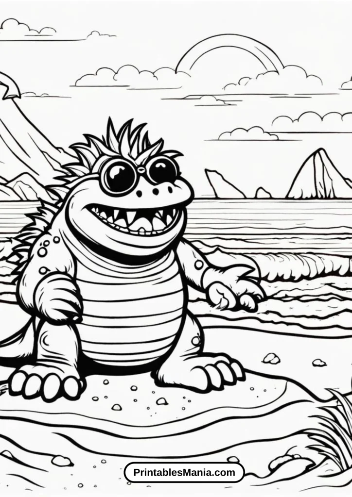 My Pet Monster At The Beach Coloring Template