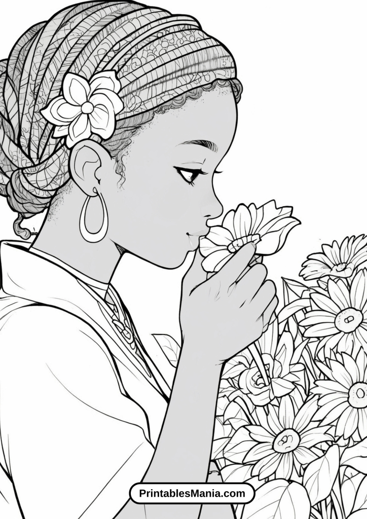 Black Girl Smelling Flowers