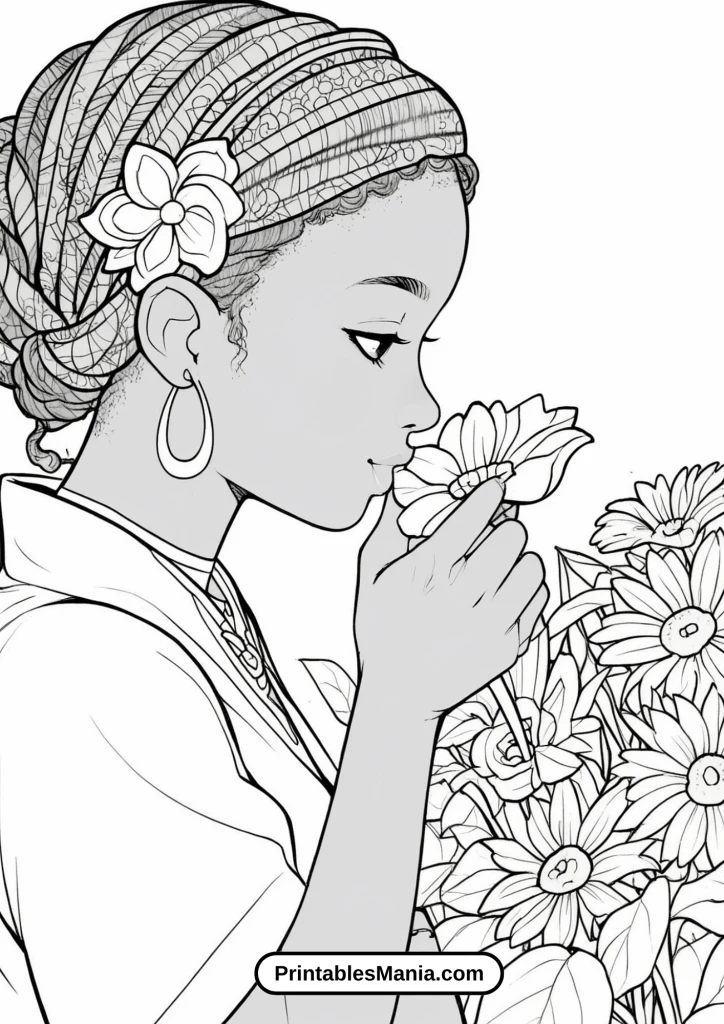 Black Girl Smelling Flowers