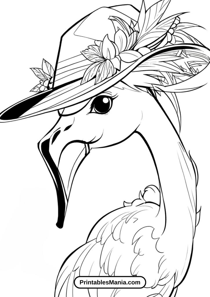 Flamingo With A Collection Of Exotic Hats Coloring Page