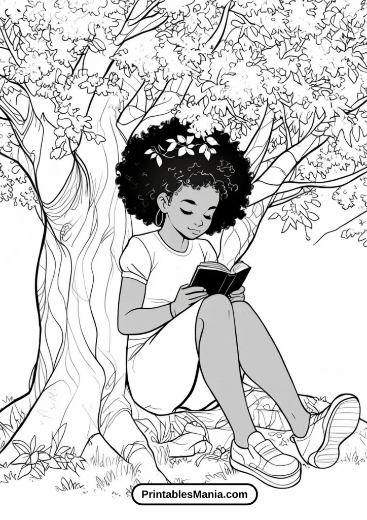 Black Girl Reading a Book under a Tree