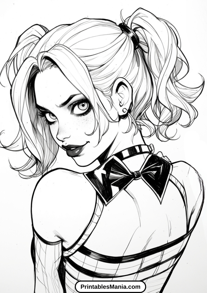 Harley Quinn comic scenes coloring pages