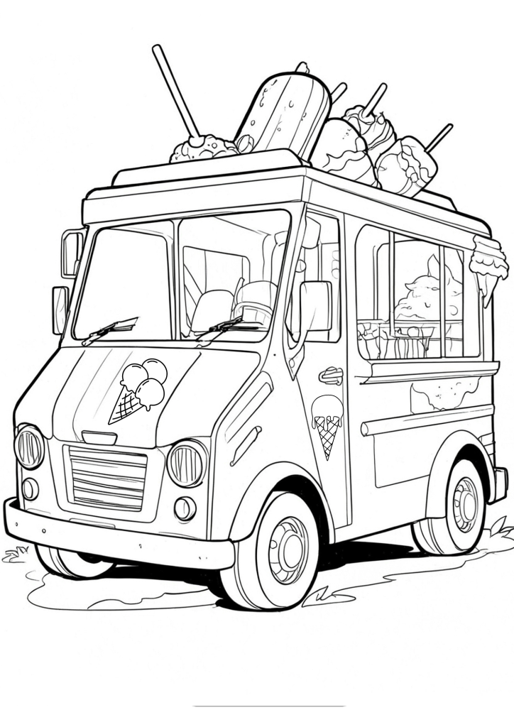 Detailed Drawing of an Ice Cream Shop's Dessert Display Coloring Page