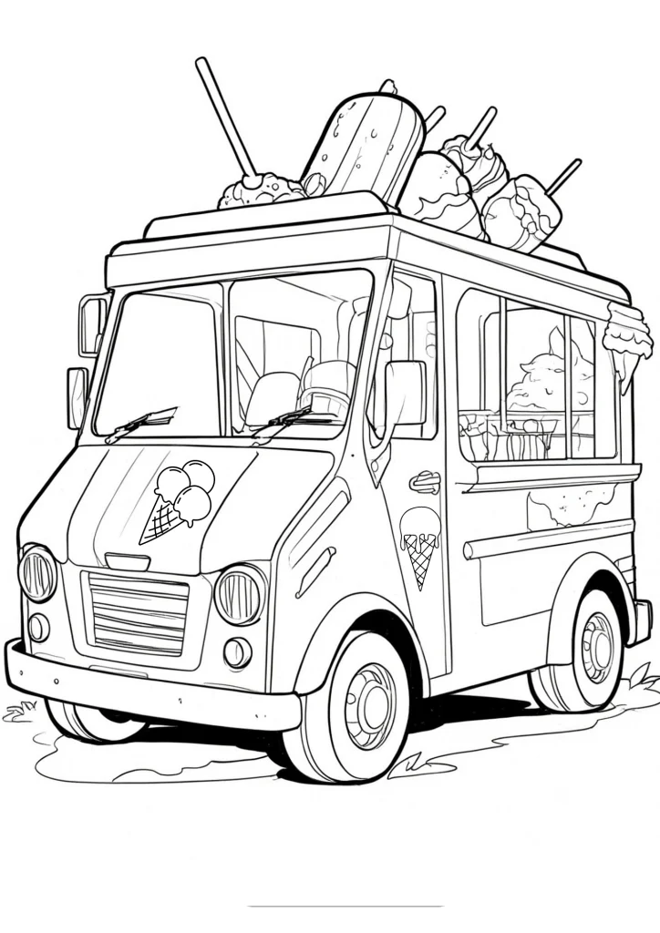 Detailed Drawing of an Ice Cream Shop's Dessert Display Coloring Page