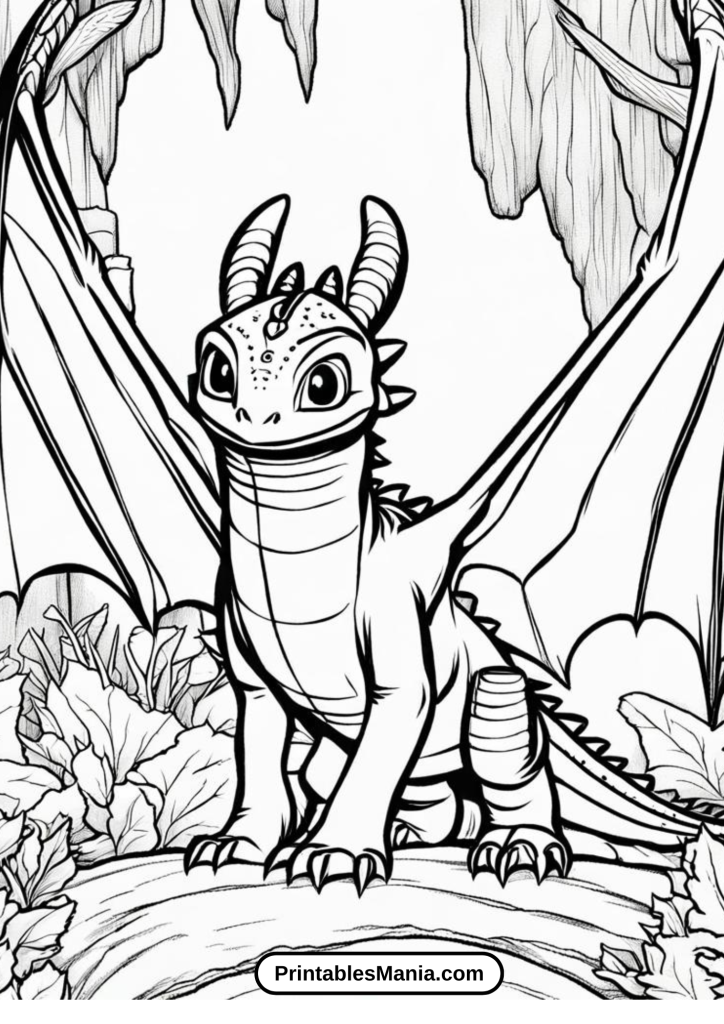 Toothless with his Playful Grin Coloring Page