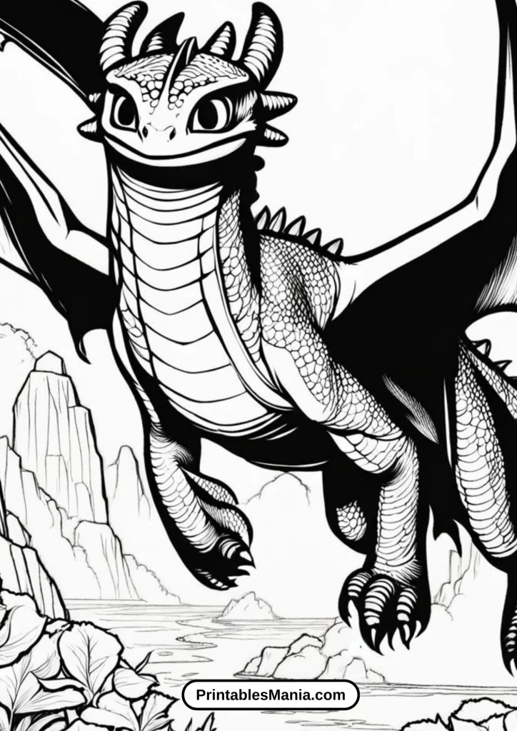 Toothless with his Wings Spread Wide Coloring Page