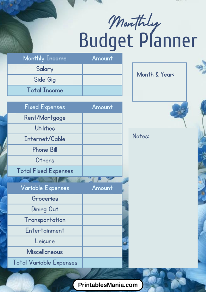 Monthly Budget Planner with Minimalist Design and Essential Categories